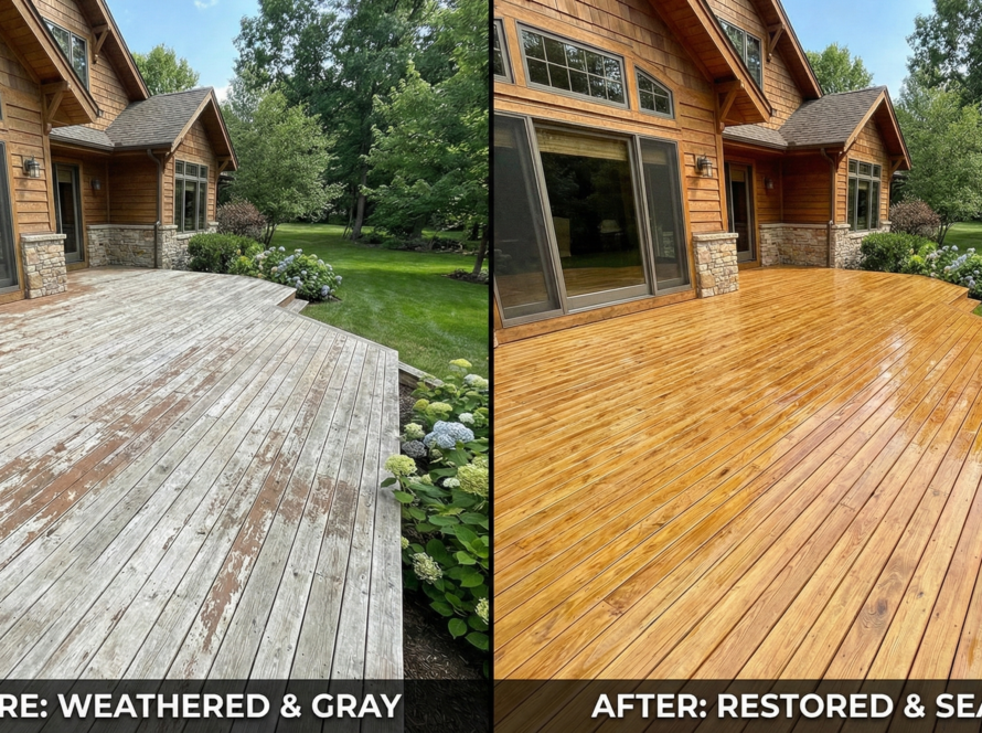 Wood deck before and after sealing Raleigh, NC | DuraSeal
